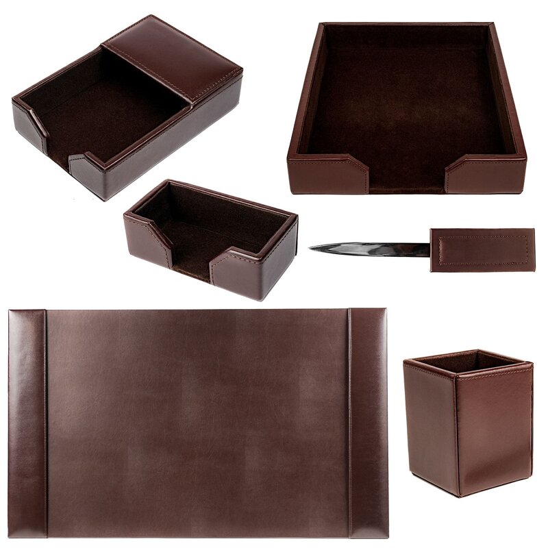 Milesverse Leather 6 Piece Desk Organizer Set