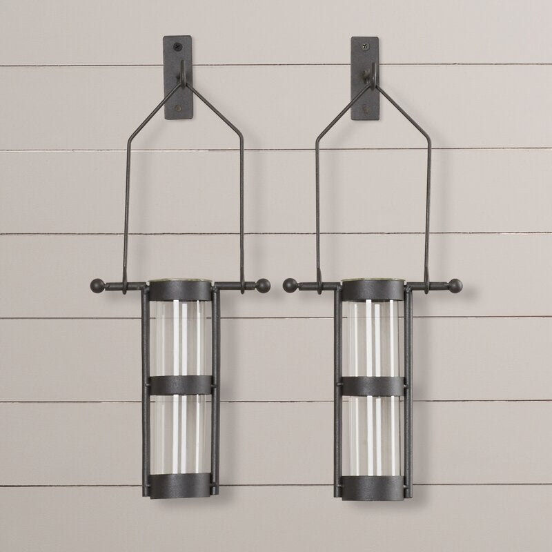 Garwood 2 Piece Clear Glass, Black Frame Wall Vase Set (Set of 2
