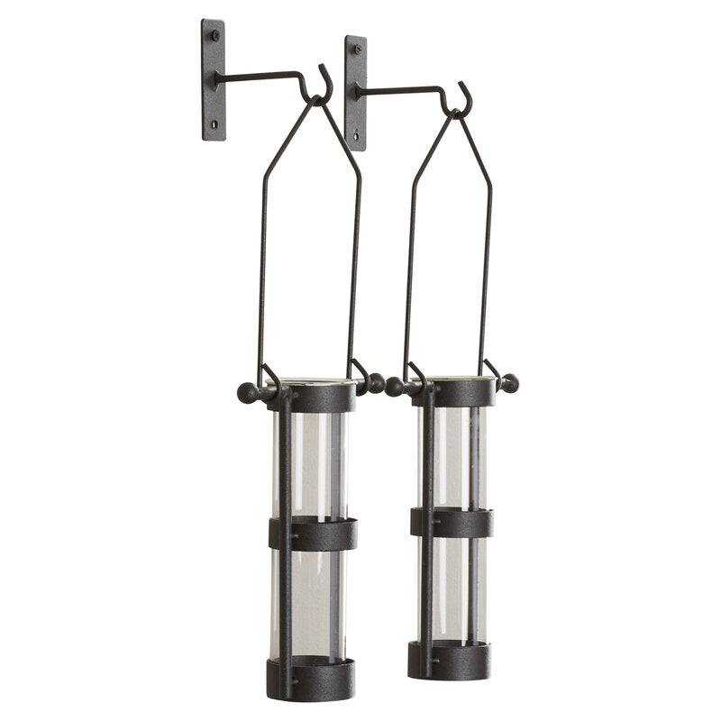 Garwood 2 Piece Clear Glass, Black Frame Wall Vase Set (Set of 2