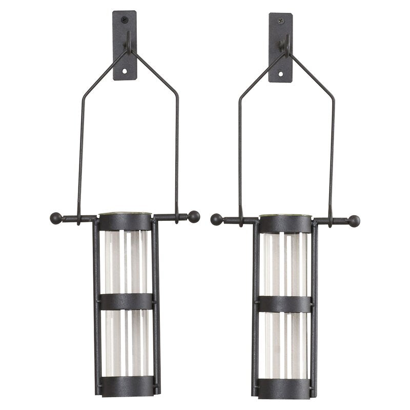 Garwood 2 Piece Clear Glass, Black Frame Wall Vase Set (Set of 2