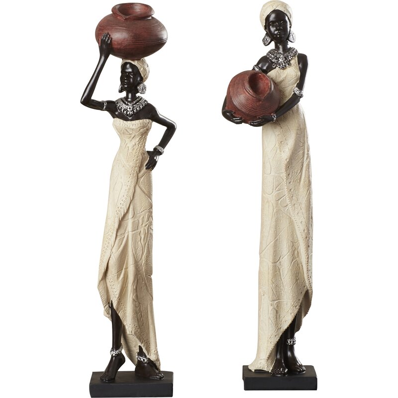 Tuzerde 2 Piece Polystone African Woman Figurine Set