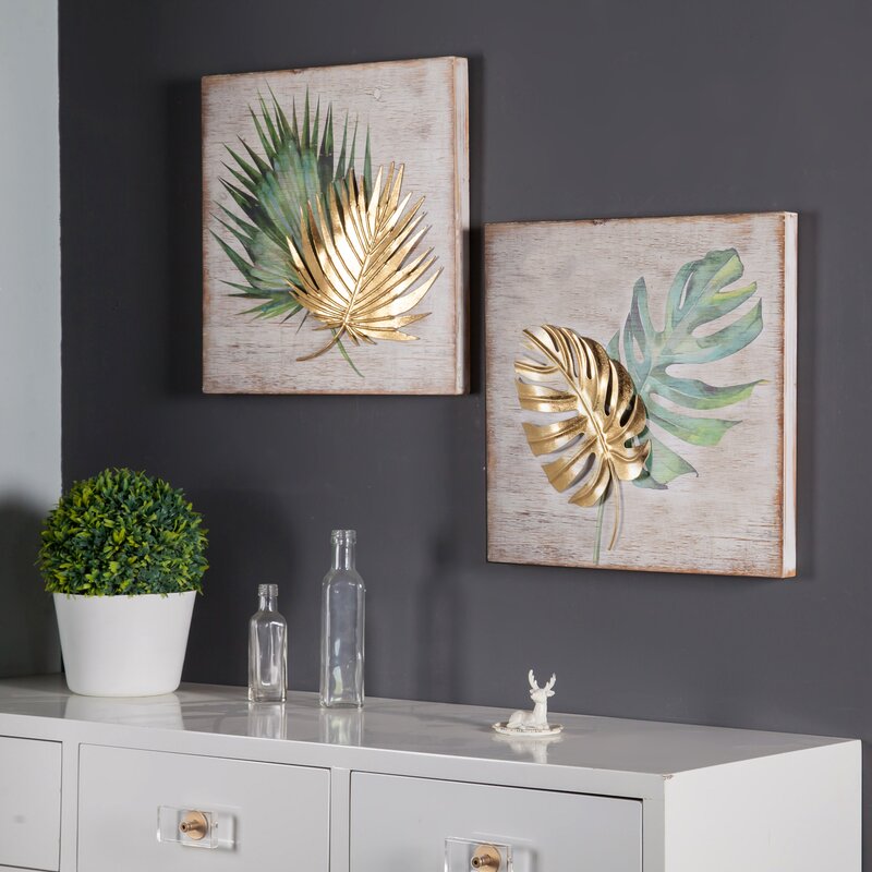 Ratsou 2 Piece Leaf Wood Wall Decor Set