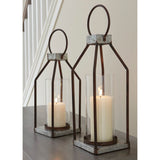 Rigia 2 Piece Gray/Brown Metal Lantern Candle Holder Set