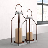 Rigia 2 Piece Gray/Brown Metal Lantern Candle Holder Set