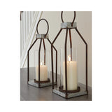 Rigia 2 Piece Gray/Brown Metal Lantern Candle Holder Set