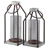 Rigia 2 Piece Gray/Brown Metal Lantern Candle Holder Set