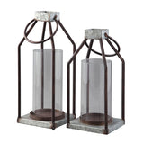Rigia 2 Piece Gray/Brown Metal Lantern Candle Holder Set