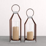 Rigia 2 Piece Gray/Brown Metal Lantern Candle Holder Set