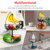 Wright 2 Tiers Metal Fruit Stand Vegetables Basket With Banana Hanger Countertop Fruit Basket