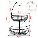 Wright 2 Tiers Metal Fruit Stand Vegetables Basket With Banana Hanger Countertop Fruit Basket