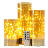 Stanbourg 3 Piece LED String Lights Flickering Unscented Flameless Pillar Candle Set with Remote