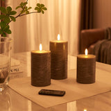 Stansia 3 Piece Marble Textured LED Unscented Flameless Pillar Candle Set with Remote