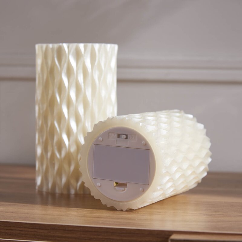 Phinin 3 Piece Pearlescent Wavy Texture LED Unscented Flameless Candle Set with Remote