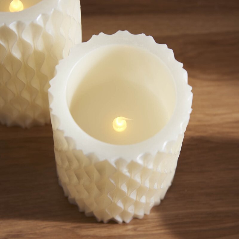 Phinin 3 Piece Pearlescent Wavy Texture LED Unscented Flameless Candle Set with Remote