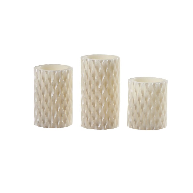 Phinin 3 Piece Pearlescent Wavy Texture LED Unscented Flameless Candle Set with Remote