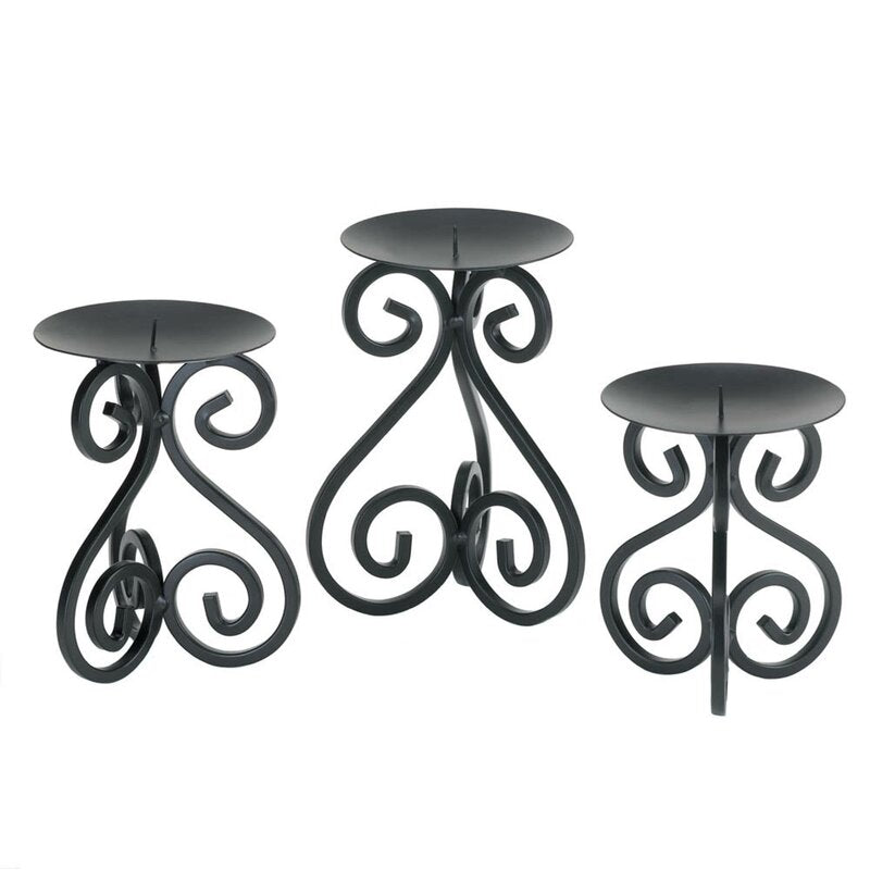 Kingdom 3 Piece Small Black Iron Candlestick Set