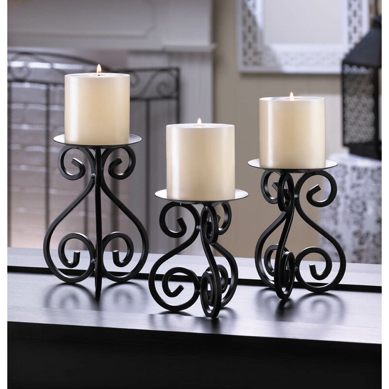 Kingdom 3 Piece Small Black Iron Candlestick Set