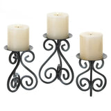 Kingdom 3 Piece Small Black Iron Candlestick Set