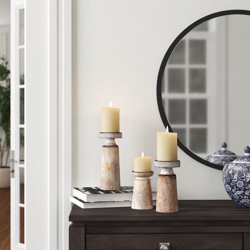 Mama 3 Piece Wood/Iron Tabletop Candlestick Set