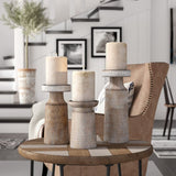 Mama 3 Piece Wood/Iron Tabletop Candlestick Set