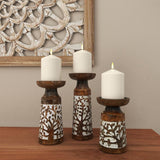 Mama 3 Piece Wood/Iron Tabletop Candlestick Set