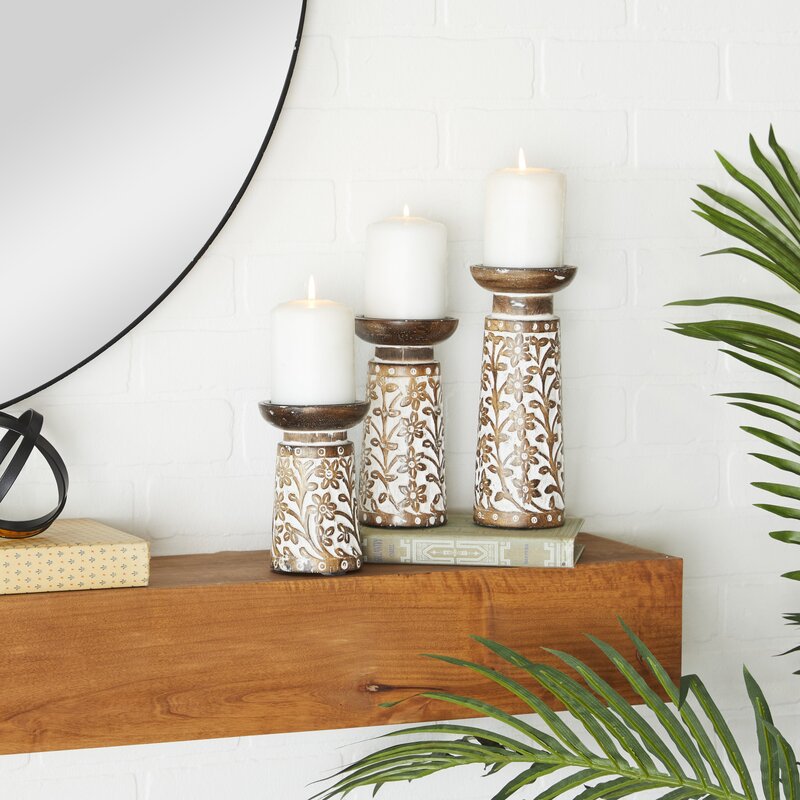 Mama 3 Piece Wood/Iron Tabletop Candlestick Set