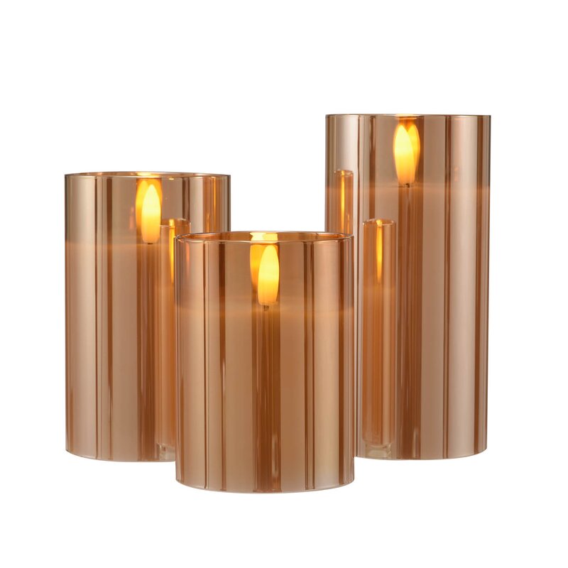 Saintmy 3 Piece Silver/Gold Unscented Flameless Pillar Candle Set with Remote