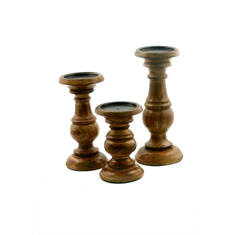 Southmo 3 Piece Wood Tabletop Candlestick Set