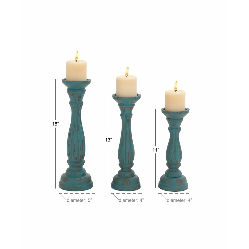 Lyalne 3 Piece Wood Tabletop Candlestick Set