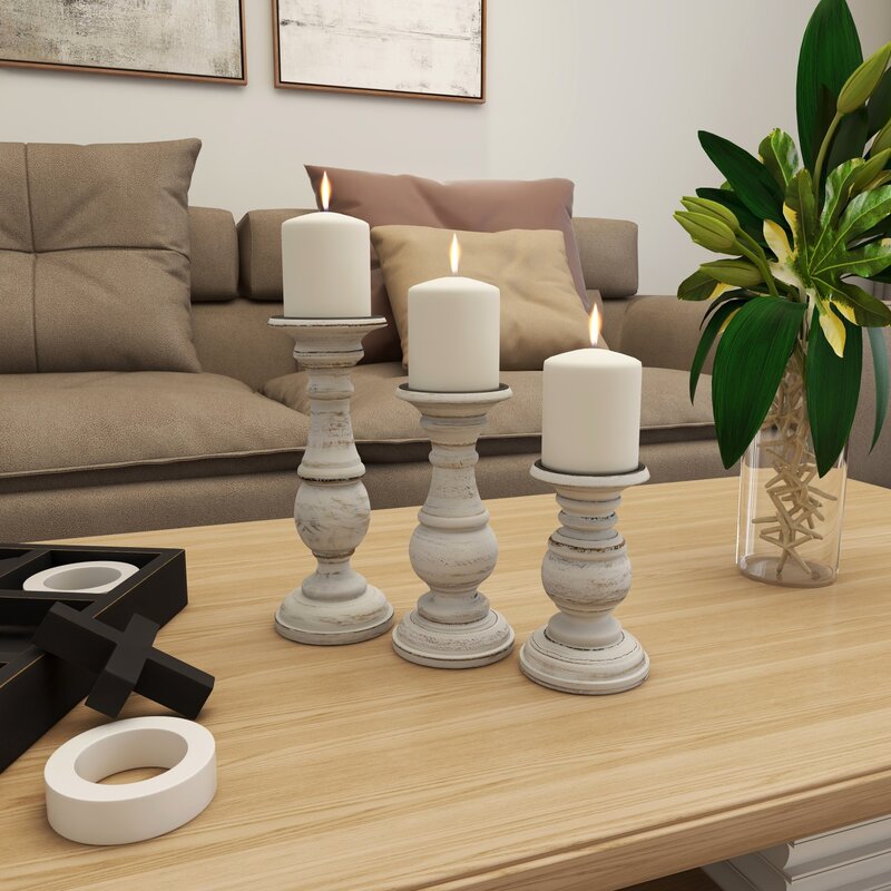 Southmo 3 Piece Wood Tabletop Candlestick Set