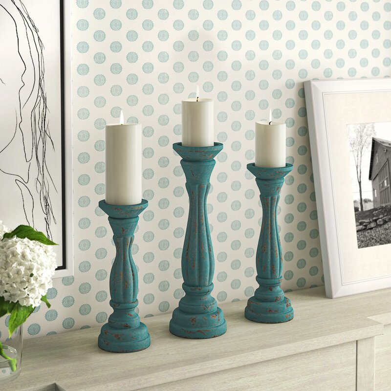 Lyalne 3 Piece Wood Tabletop Candlestick Set