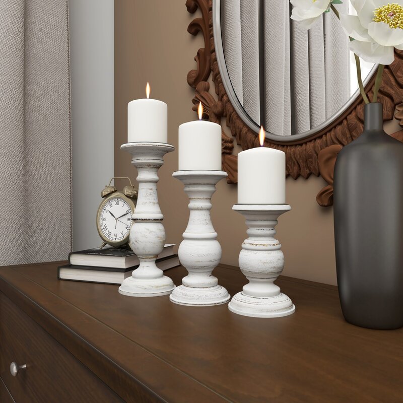 Southmo 3 Piece Wood Tabletop Candlestick Set