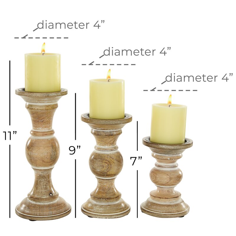 Southmo 3 Piece Wood Tabletop Candlestick Set