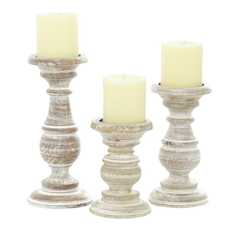 Southmo 3 Piece Wood Tabletop Candlestick Set