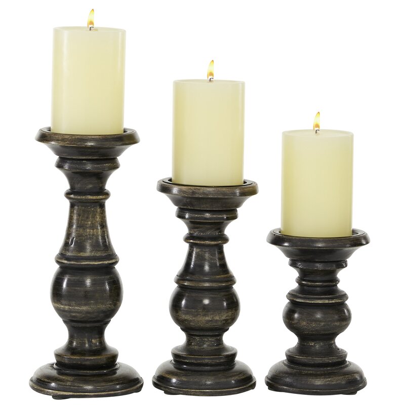 Southmo 3 Piece Wood Tabletop Candlestick Set