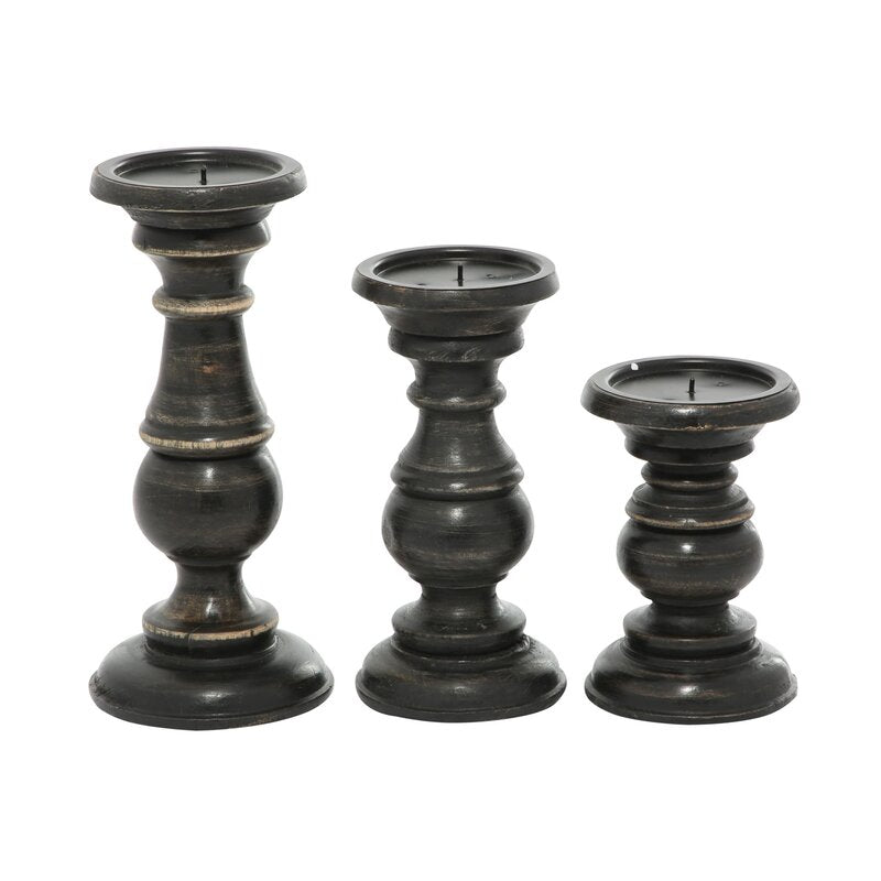 Southmo 3 Piece Wood Tabletop Candlestick Set