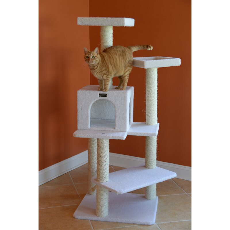 Otonashi 57" Fleece Covered High Real Wood Cat Tree