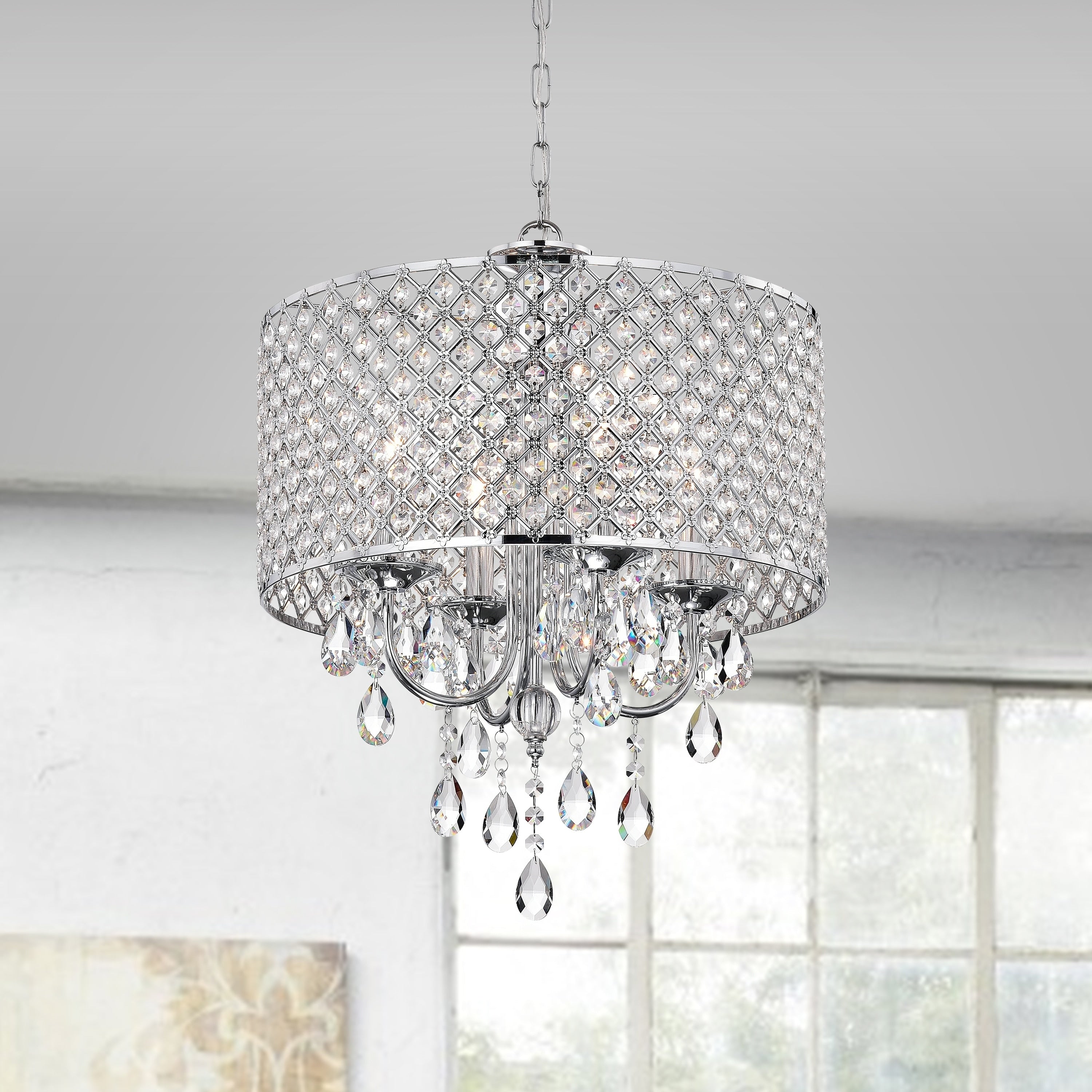 ShinyDay Light Shaded Drum Chandelier with Crystal Accents