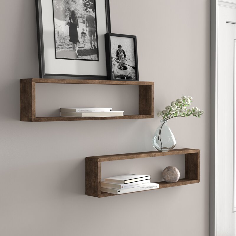 Liaponia 4 Piece Alder Wood Walnut Floating Shelf (Set of 2)