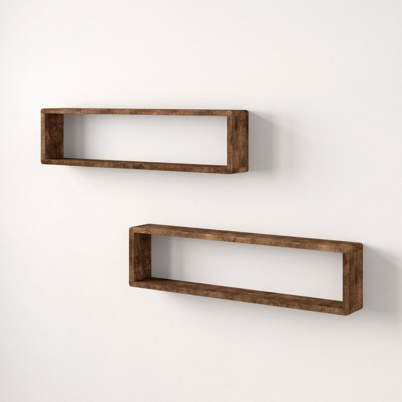 Liaponia 4 Piece Alder Wood Walnut Floating Shelf (Set of 2)