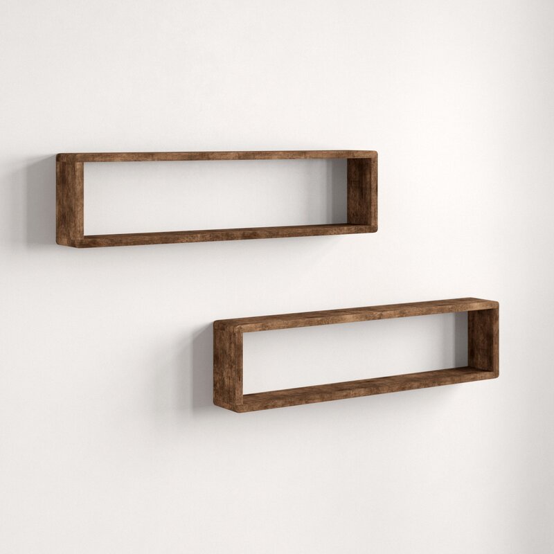 Liaponia 4 Piece Alder Wood Walnut Floating Shelf (Set of 2)
