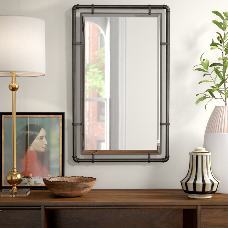 Tenmopa Industrial Beveled Metal Wall Accent Mirror