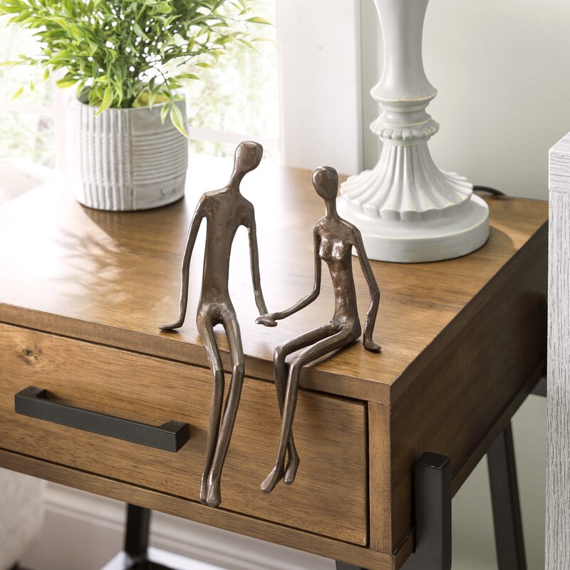Tishdo Bronze Sitting Couple Metal Figurine