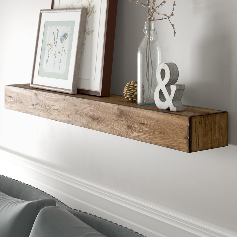 Barblic Brown Pine Solid Wood Floating Shelf