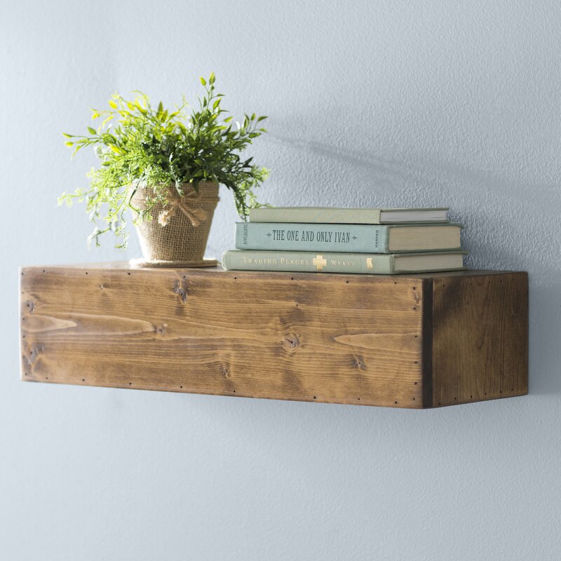 Barblic Brown Pine Solid Wood Floating Shelf