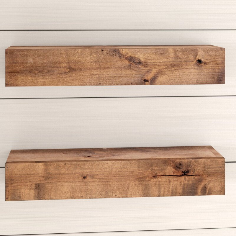 Guiki 2 Piece Alder Solid Wood Walnut Shelf Floating Set (Set of 2)
