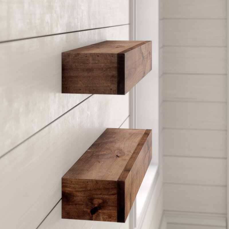 Guiki 2 Piece Alder Solid Wood Walnut Shelf Floating Set (Set of 2)