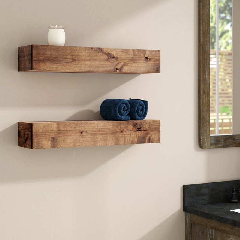 Guiki 2 Piece Alder Solid Wood Walnut Shelf Floating Set (Set of 2)