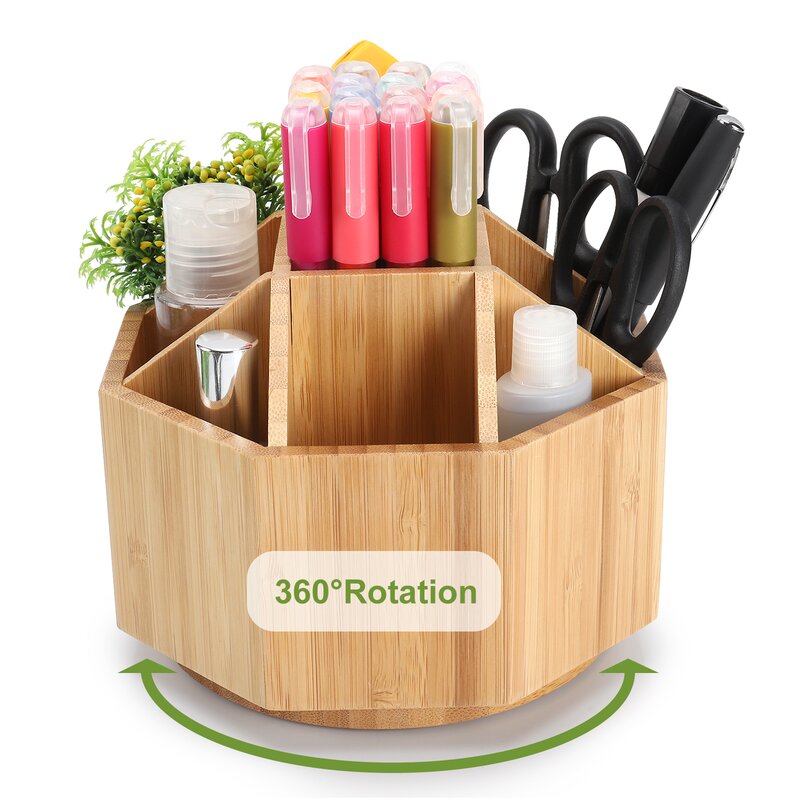 Verisea Bamboo Rotating Pencils Holder Art Supply Organizer Office Supplies Desktop Storage