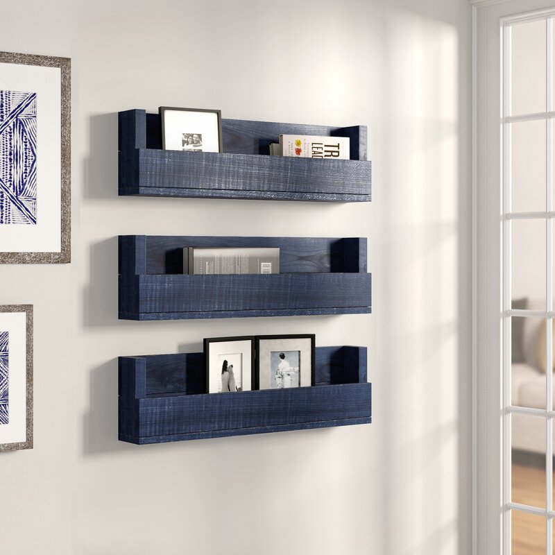 Riari Rectangle Pine Wood Floating Wall Shelf (Set of 3)